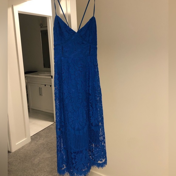 BEAUTIFUL MIDI BLUE LACE CORSET BACK - Picture 2 of 4